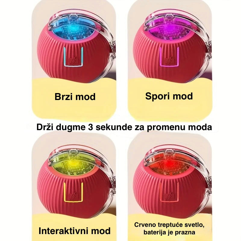 Four different modes of a red electronic device with color-changing lights on a beige background.