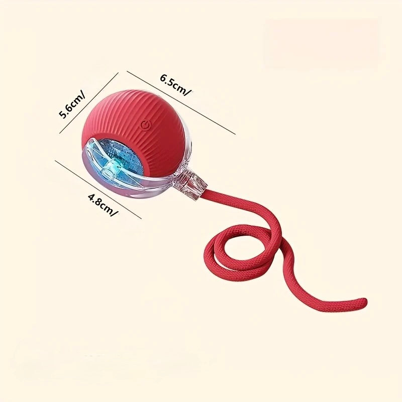 Red ball with a rope and measurement details on a beige background