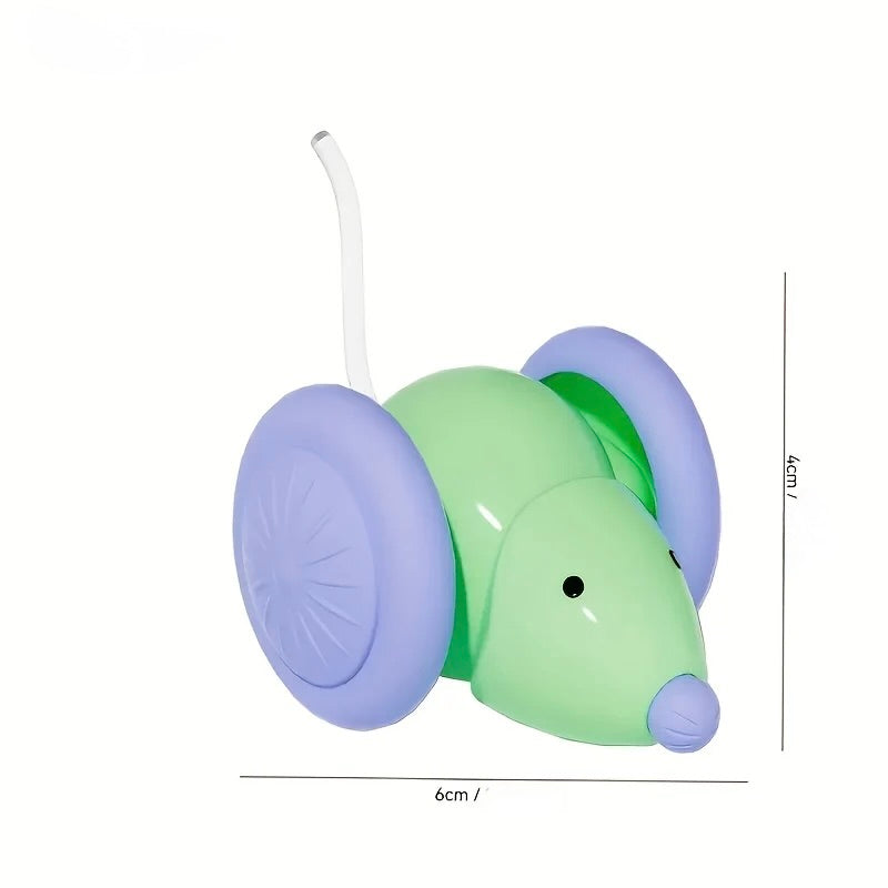 🐾 Interaktivni miš za mace! USB punjenje, tih i zabavan, sa zeleno-ljubičastim crtanim dizajnom. Izdržljiv, za sve rase, za igru, vežbu i druženje tvoje mace! 🐱✨